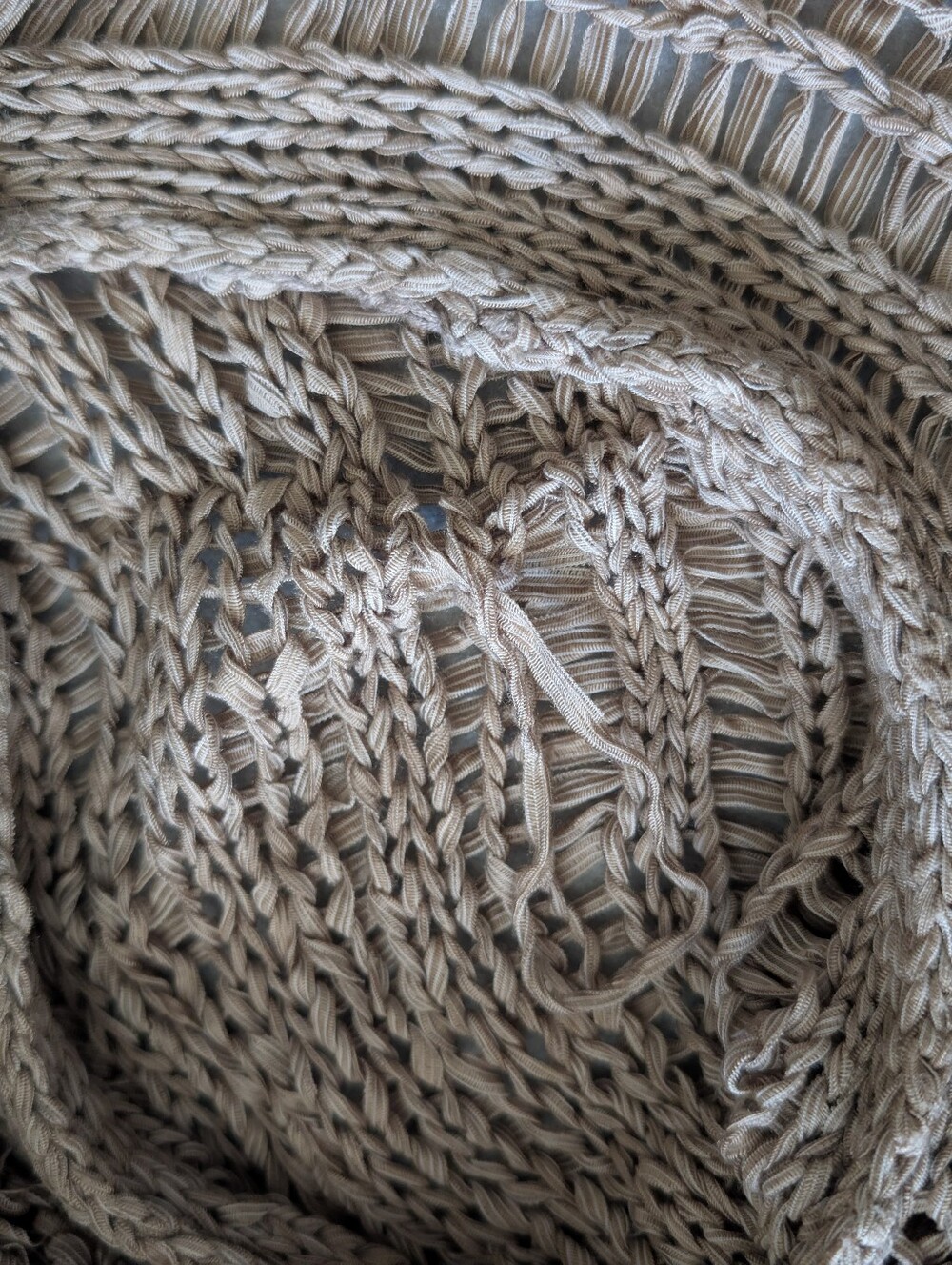 Chicos Woven Open Knit Cardigan Neutral Beige Coastal Sz M Granola Cottage Tan image 6